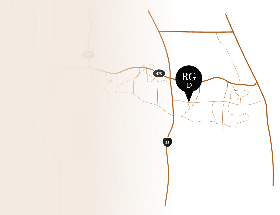 Map showing location of RidgeGate Dental of Parker office