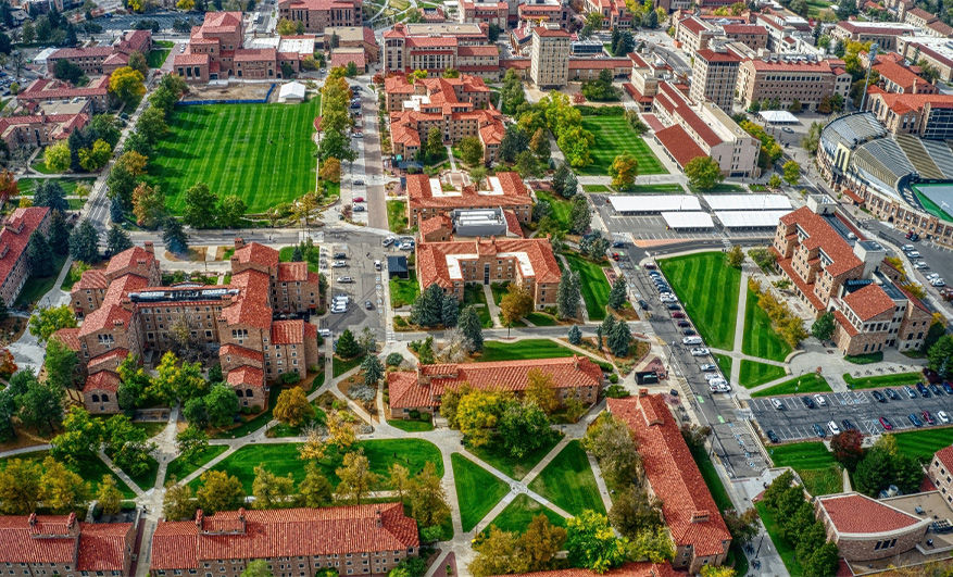 Aerial view of university campus