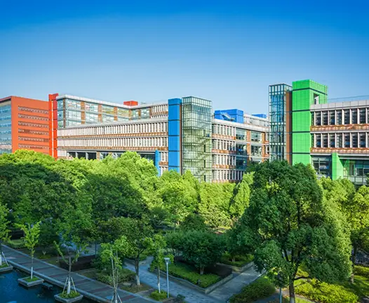 Outside of building with glass walls at the University of Illinois at Chicago